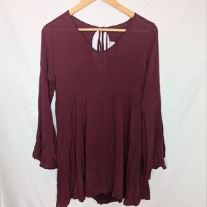 Altar'd State Maroon Long Flare Sleeve Dress Size Small
